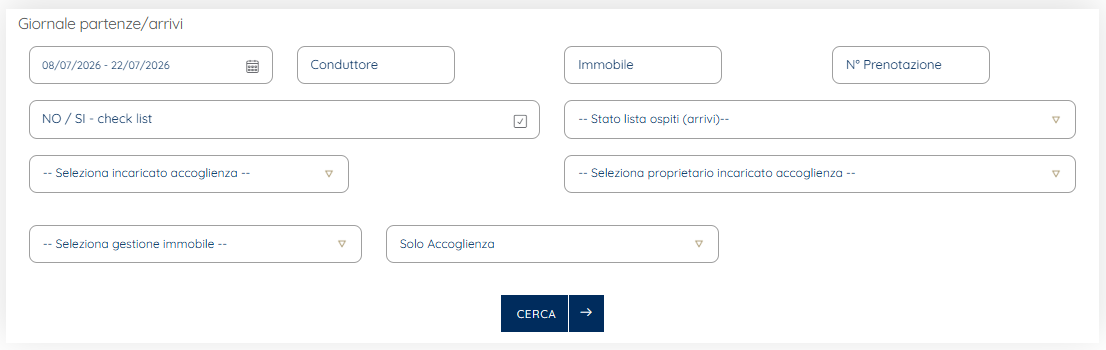 Barra dei filtri - vista amministrazione / mandatario