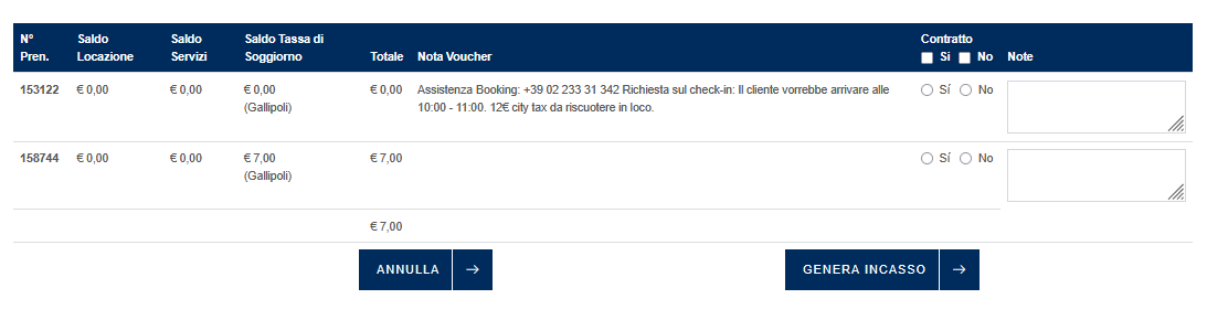Form registrazione incasso
