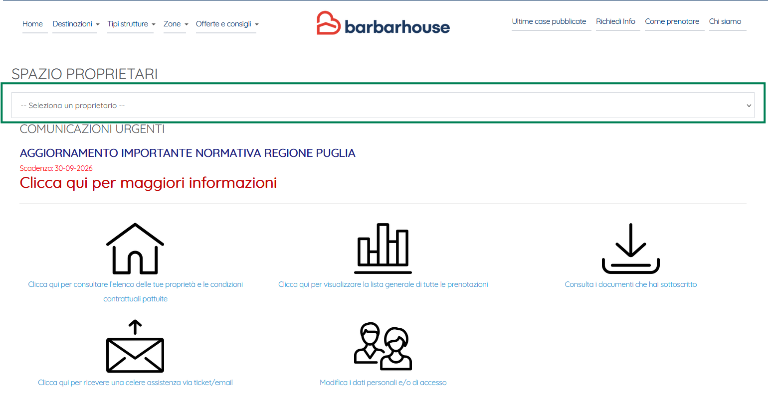Tendina di selezione del proprietario