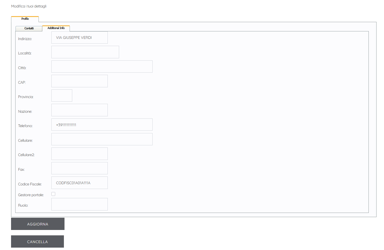 Modifica dati personali - tab Additional Info